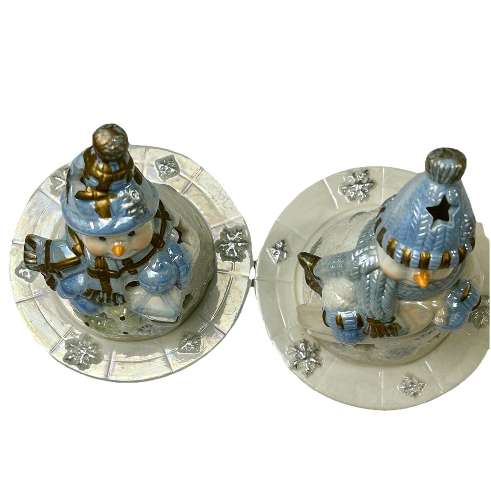 Vtg Design Inspirations‎ 2 Snowman Tea Light Holder Set Christmas 2002 Luminary - Picture 6 of 9